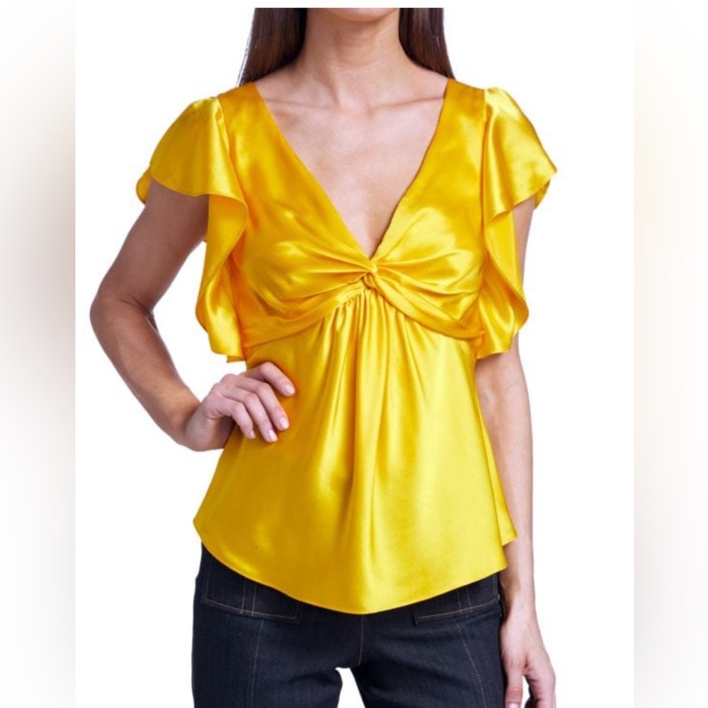 CINQ À SEPT Womens Silk Flutter Sleeve Blouse Size Small Capsule Quiet Luxury